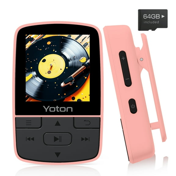 MP3 Player with Bluetooth 5.2, 64GB Storage, Mini Size, HiFi Music, FM Radio, Includes Headphones, Pink