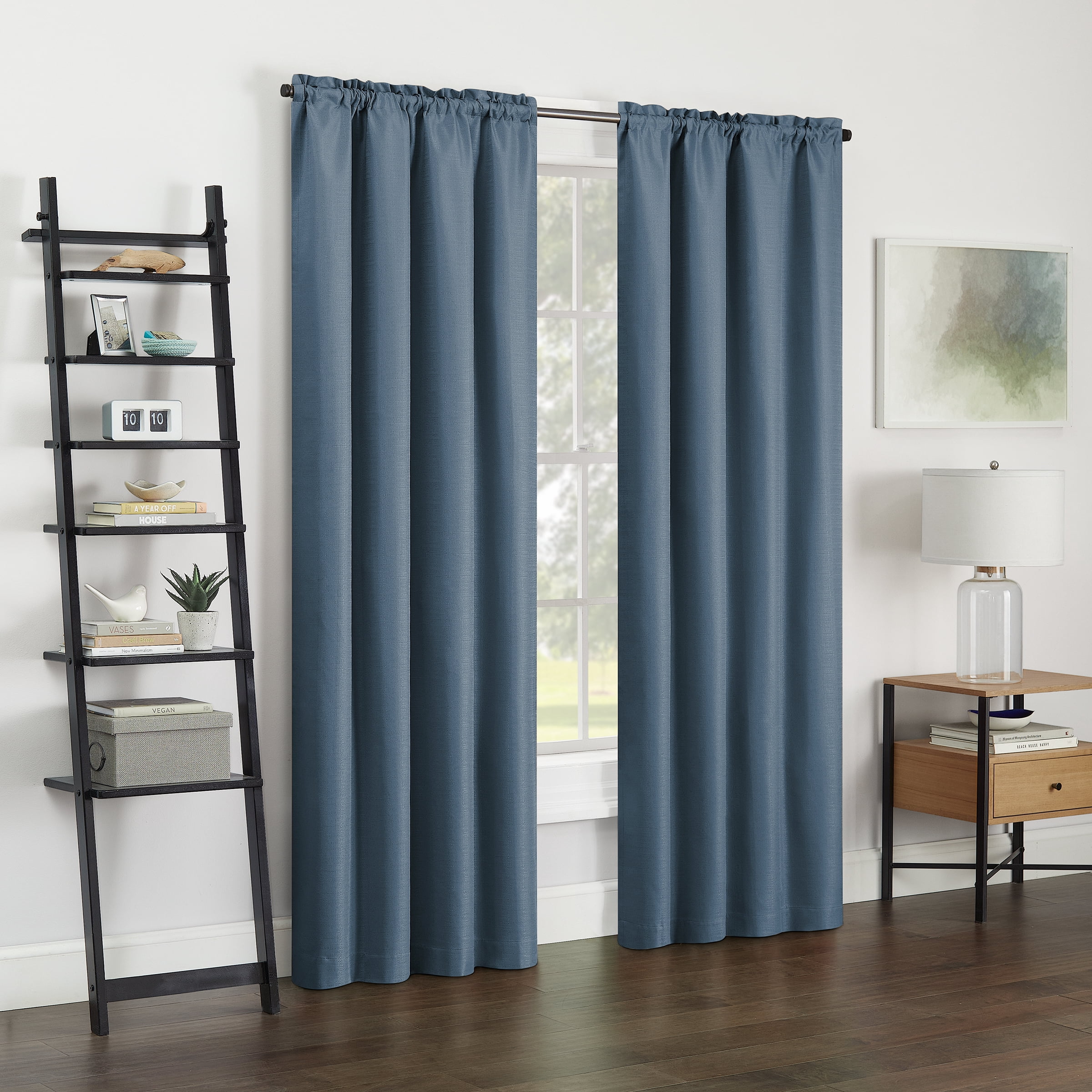 Eclipse Samara Solid Blackout Curtains, Single Curtain Panel, 54 Inch Long Blackout Curtains, 42" W x 54" L, Stone Blue