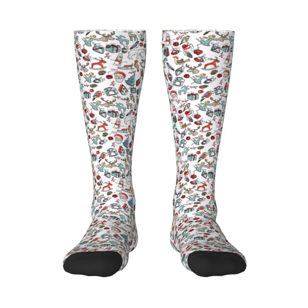 Fotbe Christmas Elements Calcetas Divertidas Estampadas para Hombre y Mujer, Calcetas de Algodón hasta la Rodilla para Caminar, Correr, Enfermería y Embarazo