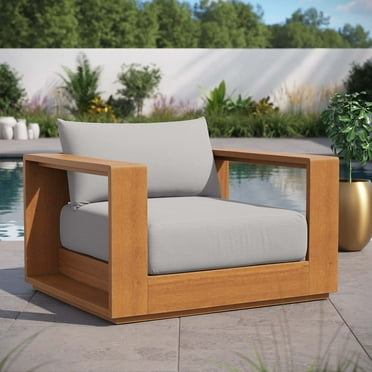 Tahoe Outdoor Patio Acacia Wood Chair in Natural Light Gray