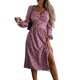 thumbnail image 3 of Vestido estampado de mujer Manga larga Cuello en V Espalda semiabierta Dobladillo dividido Elegante Otoño Invierno Vestido casual de mujer, 3 of 6