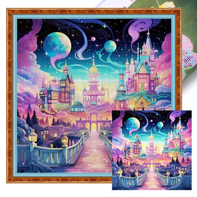 Hilo Algodón Ecológico Bordado Punto Cruz Castillo Fantasía Con 11CT 50x50cm
