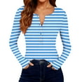 thumbnail image 7 of FDGIU ‌‌‌‌‌‌‌Women’s Ribbed Knit Striped Long Sleeve Top - Henley Neck Slim Fit Layered Tee for Work Casual, 7 of 7