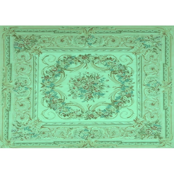 Ahgly Company Machine Washable Indoor Rectangle Medallion Turquoise Blue French Area Rugs, 2' x 3'