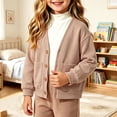 thumbnail image 2 of Umfun Girls V-Neck Button Down Cardigan - Soft Fleece Relaxed Fit Sweater with Front Pockets Casual Layer Outerwear for School and Home Lounging, 2 of 8