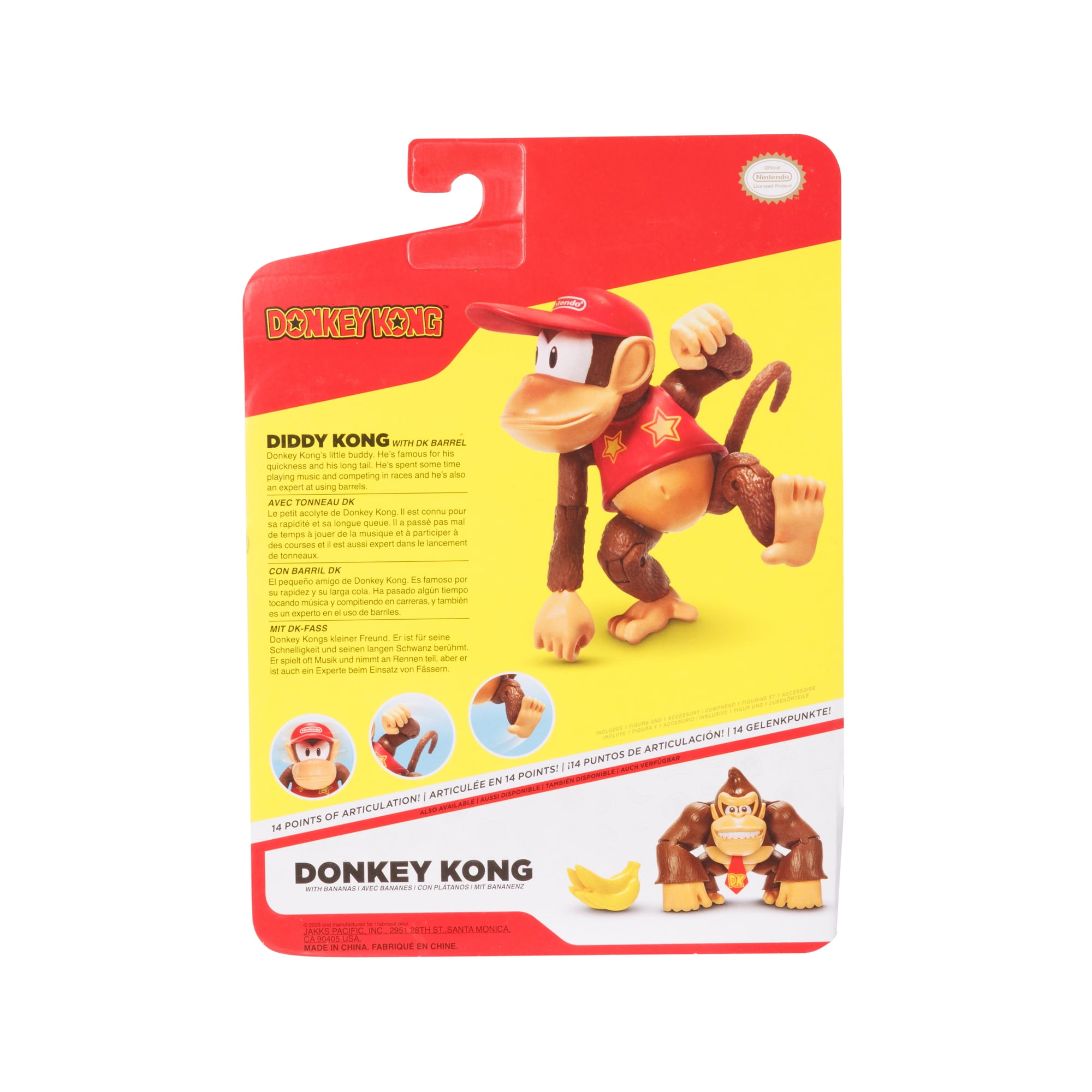 Nintendo 4 inch Diddy Kong Action Figure with Iconic Donkey Kong Barrel Accessory