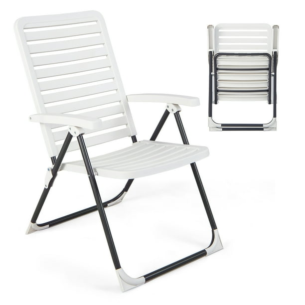 Costway Silla Plegable de Patio de PP Ajustable y Reclinable con Respaldo de 7 Niveles Hasta 120kg Blanco