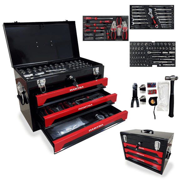 ARTMAN 20" Portable 3-Drawer Metal Tool Job Box with Drawers,Toolbox Tool Box Portable Storage Case for Garage Workshop Warehouse Repair Shop