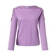 thumbnail image 3 of Gibobby Playera De Algodón Camiseta de manga larga con cuello redondo y costuras huecas de color liso para mujer（Morado， L), 3 of 5