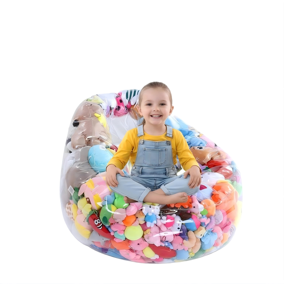 Clear Stuffed Animal Storage Bean Bag Chair Cover for Kids, 150L Extra Large, Holds 100 Plush Toys, Waterproof Pvc, Zippered Bedroom Nursery Playroom