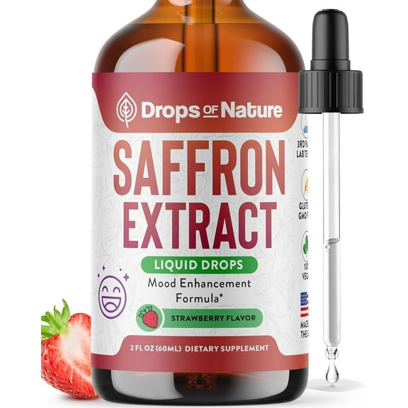 Drops of Nature Saffron Liquid Supplement for Mood, Antioxidant & Eye Health Support, 2 fl oz