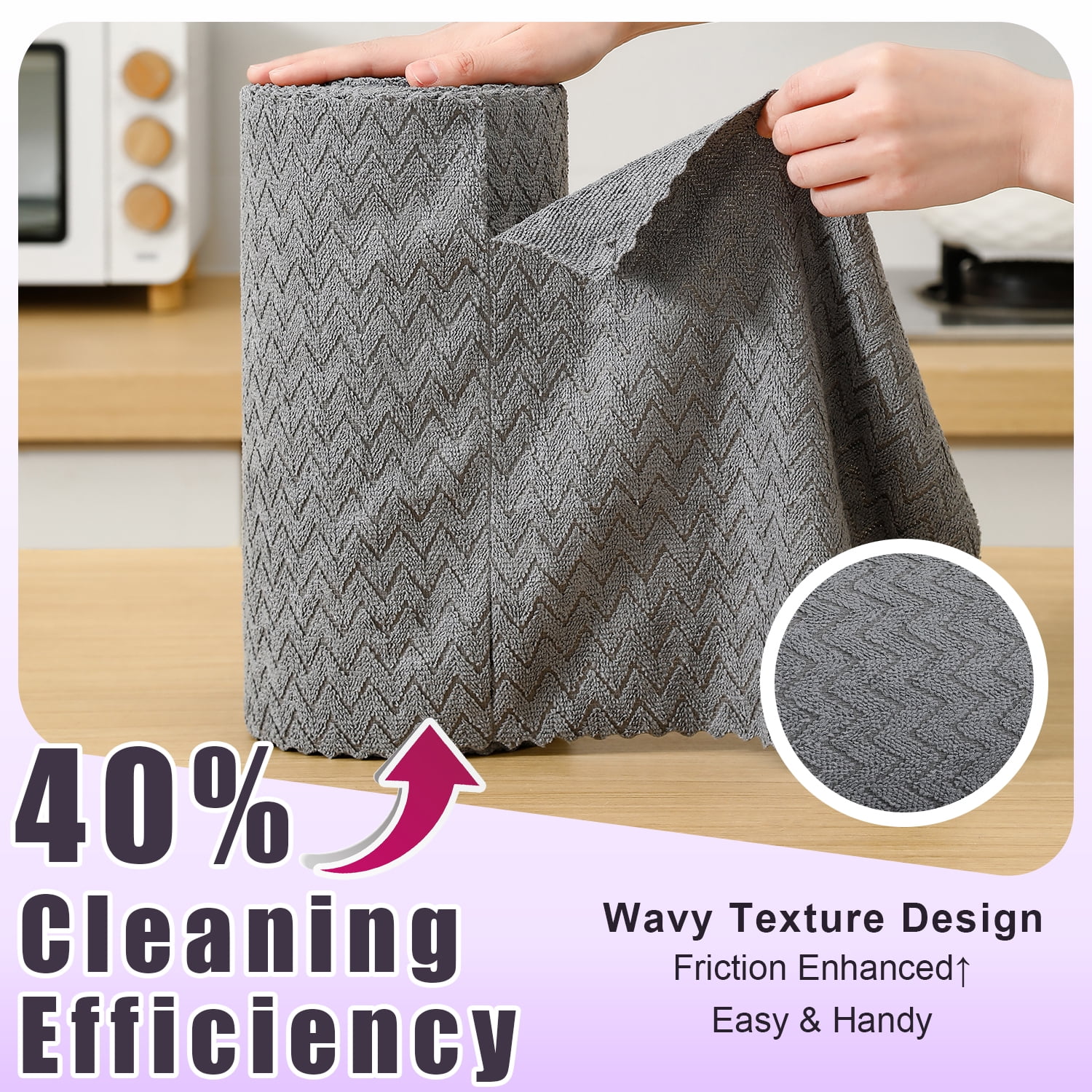 Jessy Home 80 Pack Textured Microfiber Clean Cloth Roll,Tear Away 12"x12" Reusable Paper Towel Lint Free Rags & Durable Dish Cloth, Ultra Absorbent Shop Towels for Kitchen,Car,Window-Dark Grey