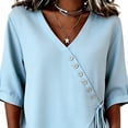 thumbnail image 5 of Tops for Women 3/4 Sleeve V Neck Women Fashionable Casual Solid Color Imitation Linen Blouse, 5 of 5