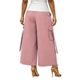 thumbnail image 4 of Karymi Athletic Shorts for Women Elastic High Waist Cargo Capri Pants, Wide Leg Cropped Trousers with Ribbon Detail and Pockets, Casual Solid Culotte Pants Jean Shorts Womens, 4 of 7