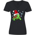thumbnail image 3 of Inktastic Christmas Turtle in with Santa Hat and Snowflakes Women's V-Neck T-Shirt, 3 of 5