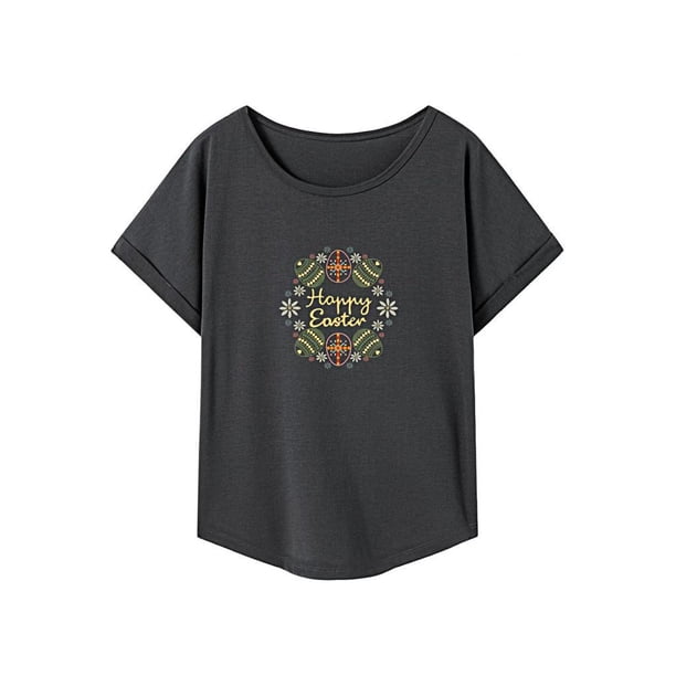 Camiseta de manga corta para mujer, camiseta sencilla con cuello redondo para regalo de vacaciones para mujer L