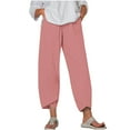 thumbnail image 3 of HVOBTTY Womens Straight Leg Trousers, Summer Pants for Women Plus Size, Womens Fashion Comfortable Solid Color Wide Leg Loose Breathable Daily Cropped Pants Pink, M, 3 of 5