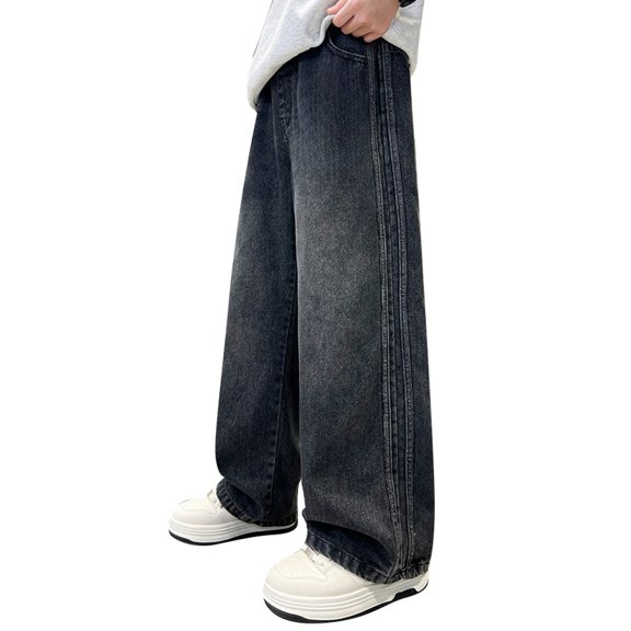 CAIXIA Boys Baggy Jeans Kids Wide Leg Denim Pants Fashion Casual Loose School Trousers Elastic Waistband Pants with Pocket Streetwear