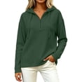 thumbnail image 5 of Quarter Zip Pullover wWomen Waffle Knit Long Sleeve Drawstring Casual Sweatshirt Hooded Tops, 5 of 7