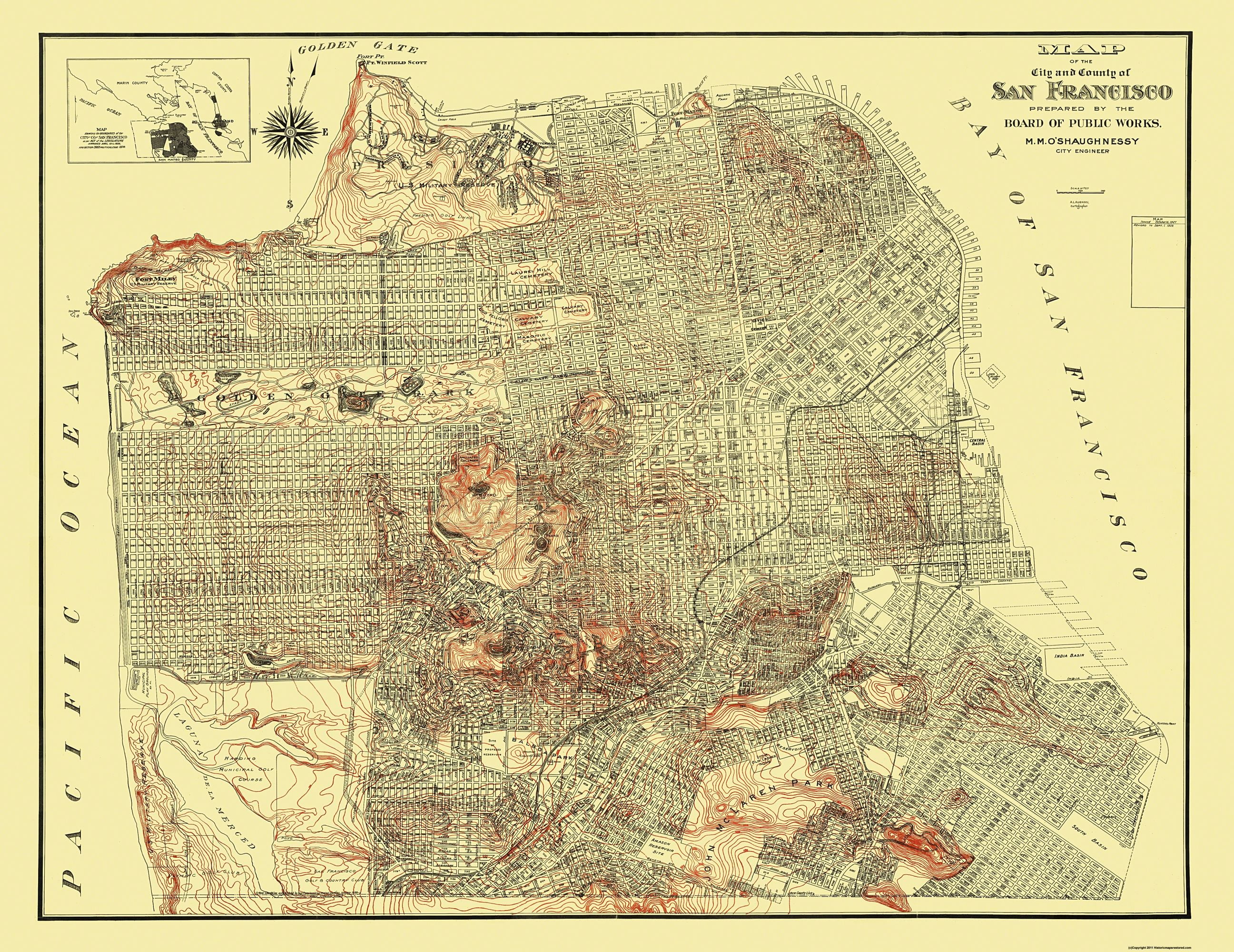 Topo Map San Francisco California Public Works 1929 29.81 x 23