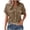 Brown-15, variant on Women's Crinkled Gauze Button Down Shirt, Short Sleeve V-Neck Blouse with Chest Pockets for Casual Daily