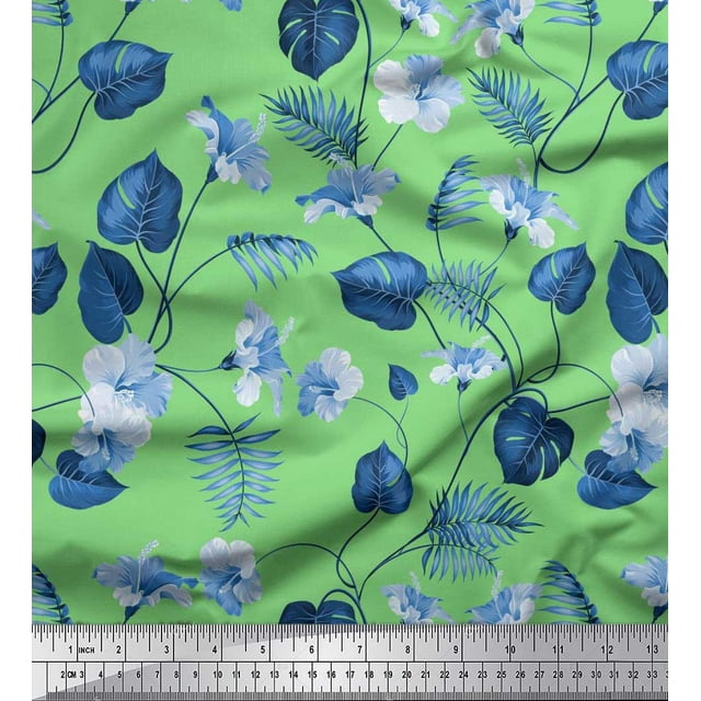Soimoi Silk Fabric Leaves & Floral Artistic Print Fabric by Yard 42 Inch Wide