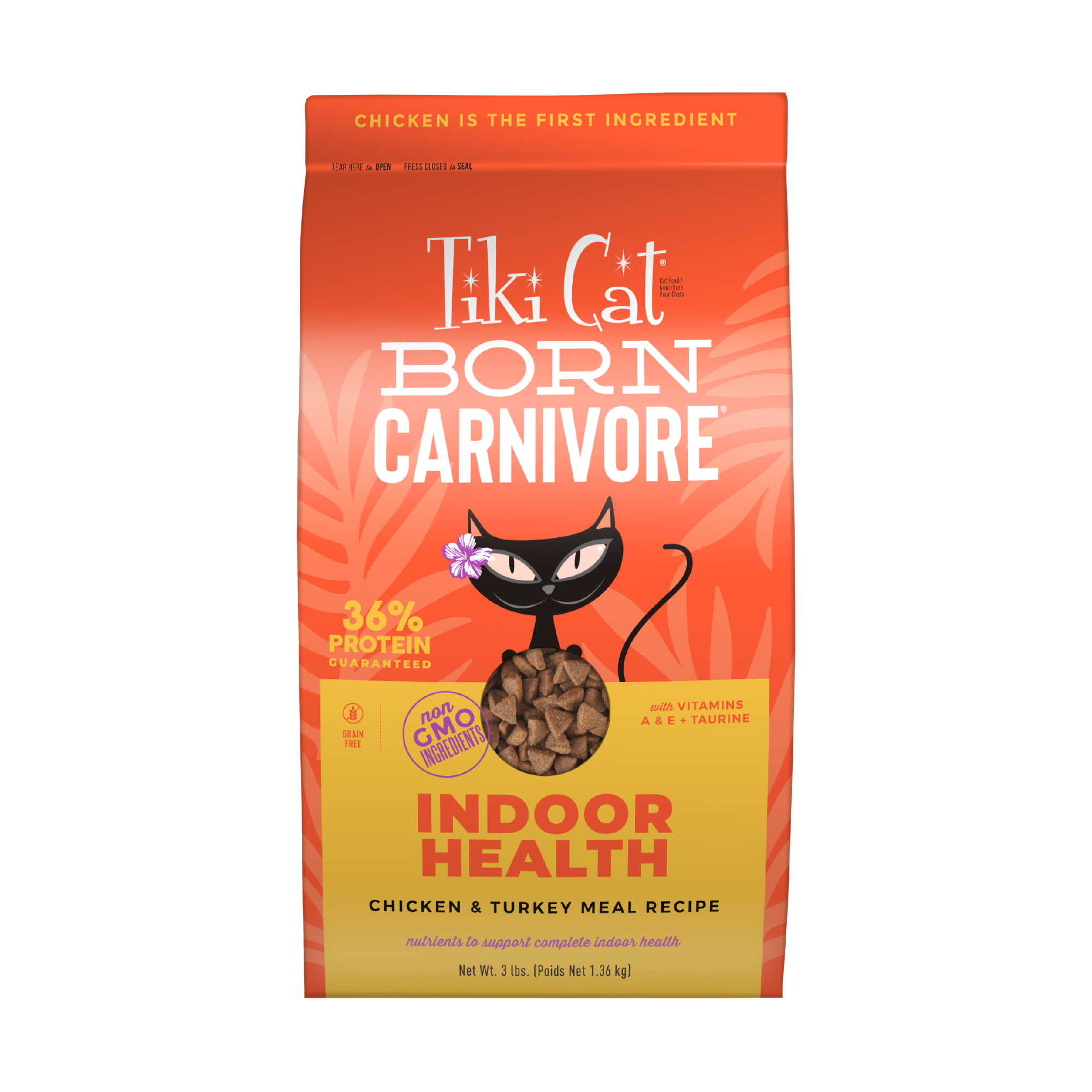 Tiki Cat Born Carnivore Indoor Health Dry Cat Food, Chicken & Turkey Meal, 3 lbs. Bag