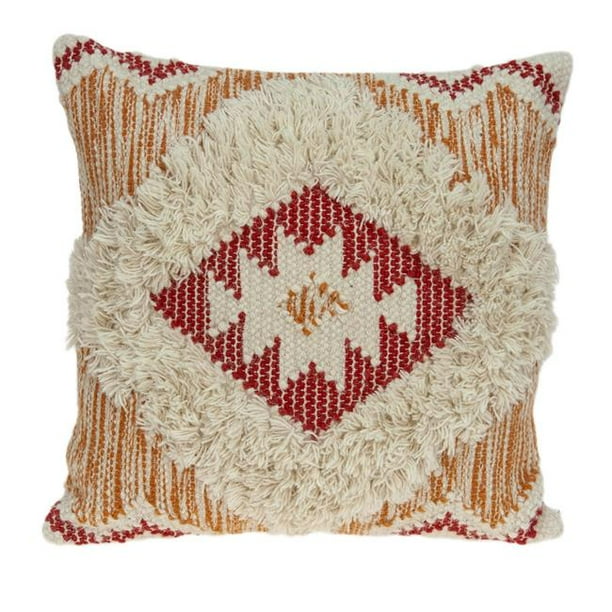 Parkland Collection Pild11129d Zara Beige 44 Orange Red Square Bohemian Pillow Cover With Down Insert 20 X 20 X 7 In Walmart Com Walmart Com