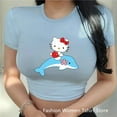thumbnail image 1 of Vêtements d'Été 2024 Beaux T-Shirts Hello Kitty Mignons Col Rond Manches Courtes Haut Imprimé Dessin Animé Aguichant crop top, 1 of 7