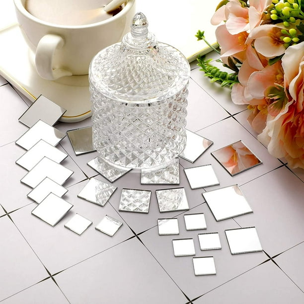 Self-Adhesive 1464 Pieces Glass Mirror Mosaic Tiles Small Square Mirror  Tiles Sticker for DIY Craft Decoration, Disco Ball 