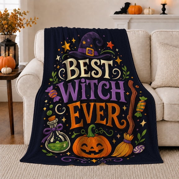 Halloween Party Best Witch Ever Whimsical Potion, Festive Halloween Scene, Warm Flannel Blanket for Living Room and Reading Nook, Art Lovers Halloween Gift, Festive Home Decor