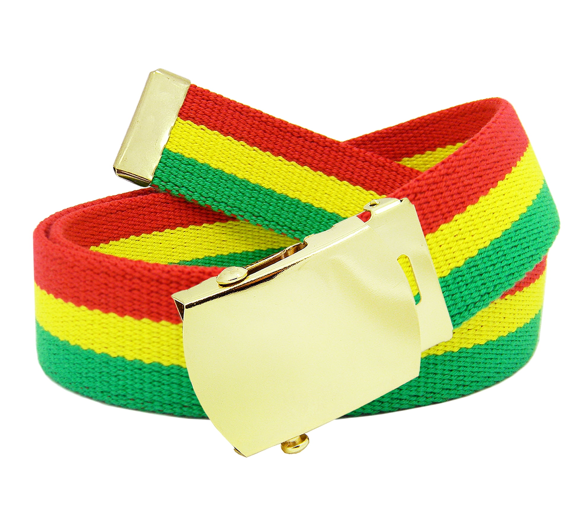 Men's Gold Brass Slider Military Belt Buckle with Canvas  Belt