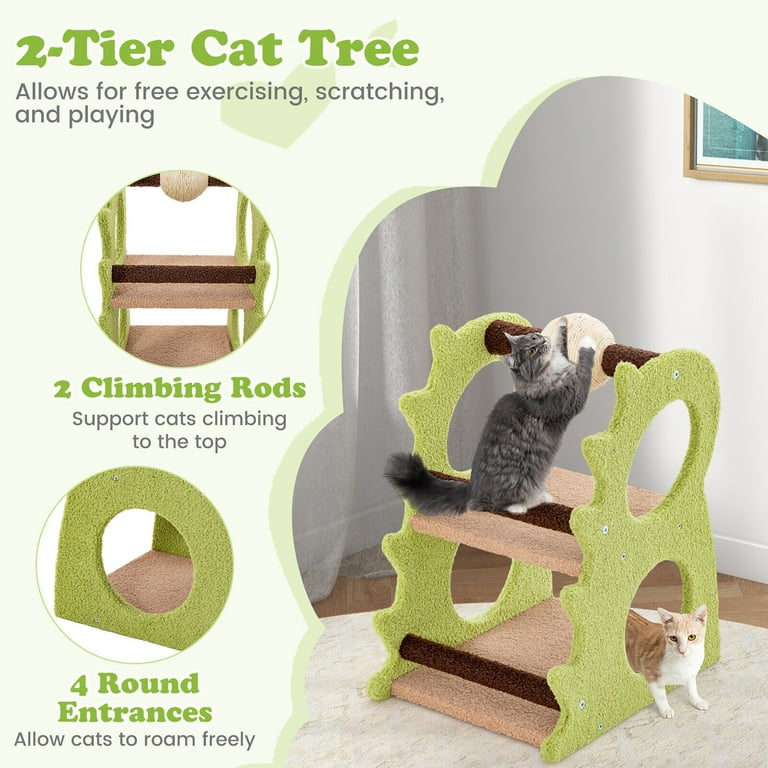 Gymax 2-Tier Dinosaur Cat Tree Tower w/ Rotating Scratching Sisal