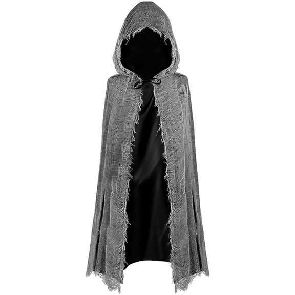 Jiibva Medieval Tattered Hooded Cloak Ragged Grim Reaper Cape Grey 175cm