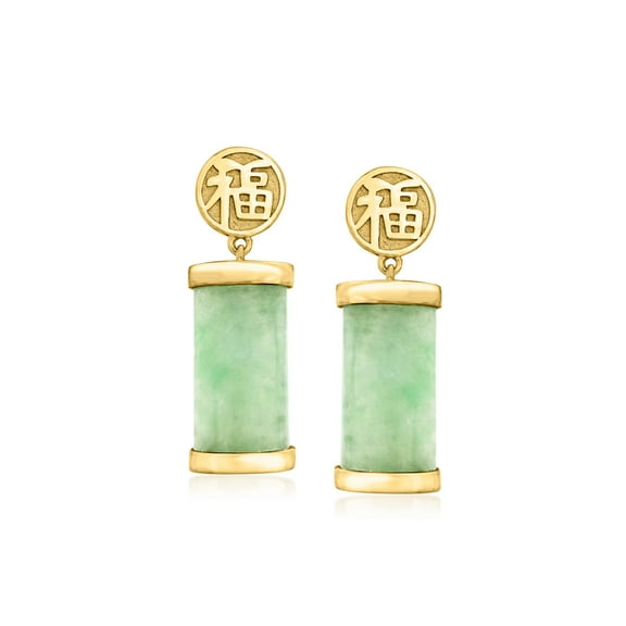 Ross-Simons Jade "Good Fortune" Drop Earrings in 18kt Gold Over Sterling, Women's, Adult
