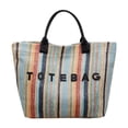 thumbnail image 1 of Bolso tote ligero con estampado de letras a rayas, ideal para vacaciones, ciudad, verano y negocios. Negro, 1 of 9
