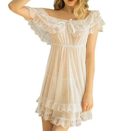 

skpblutn lingerie women s short sleeve lace satin vintage nightdress pajamas nightwear sleepwear white xxl