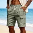 thumbnail image 6 of Lumtrix Mens Cotton Baggy Cargo Shorts Drawstring Stretch Elastic Waist Casual Work Short with Pockets Green M, 6 of 7