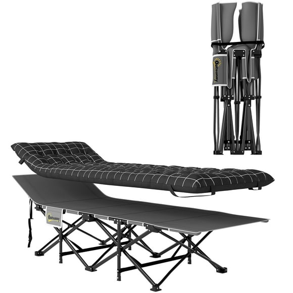 Outsunny Camping Cot for Adults with Mattress, Folding Bed, Black