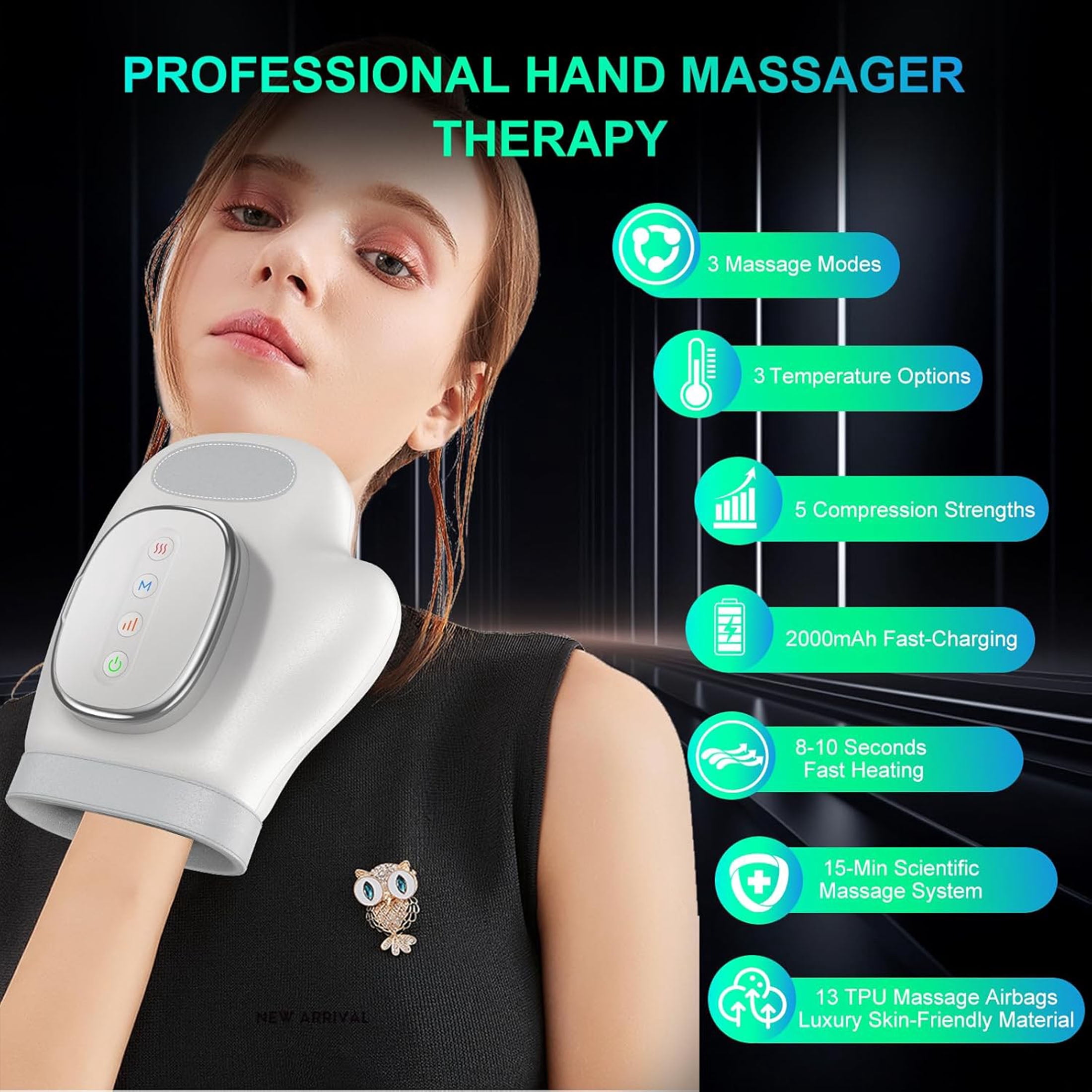 WANALIT Hand Massager with Heat and Compression, 3 Modes, 3 Temperatures, 5 Intensity Levels, Helps Soothe Hand Fatigue, Carpal Tunnel and Arthritis Discomfort, Gift for Women, Men