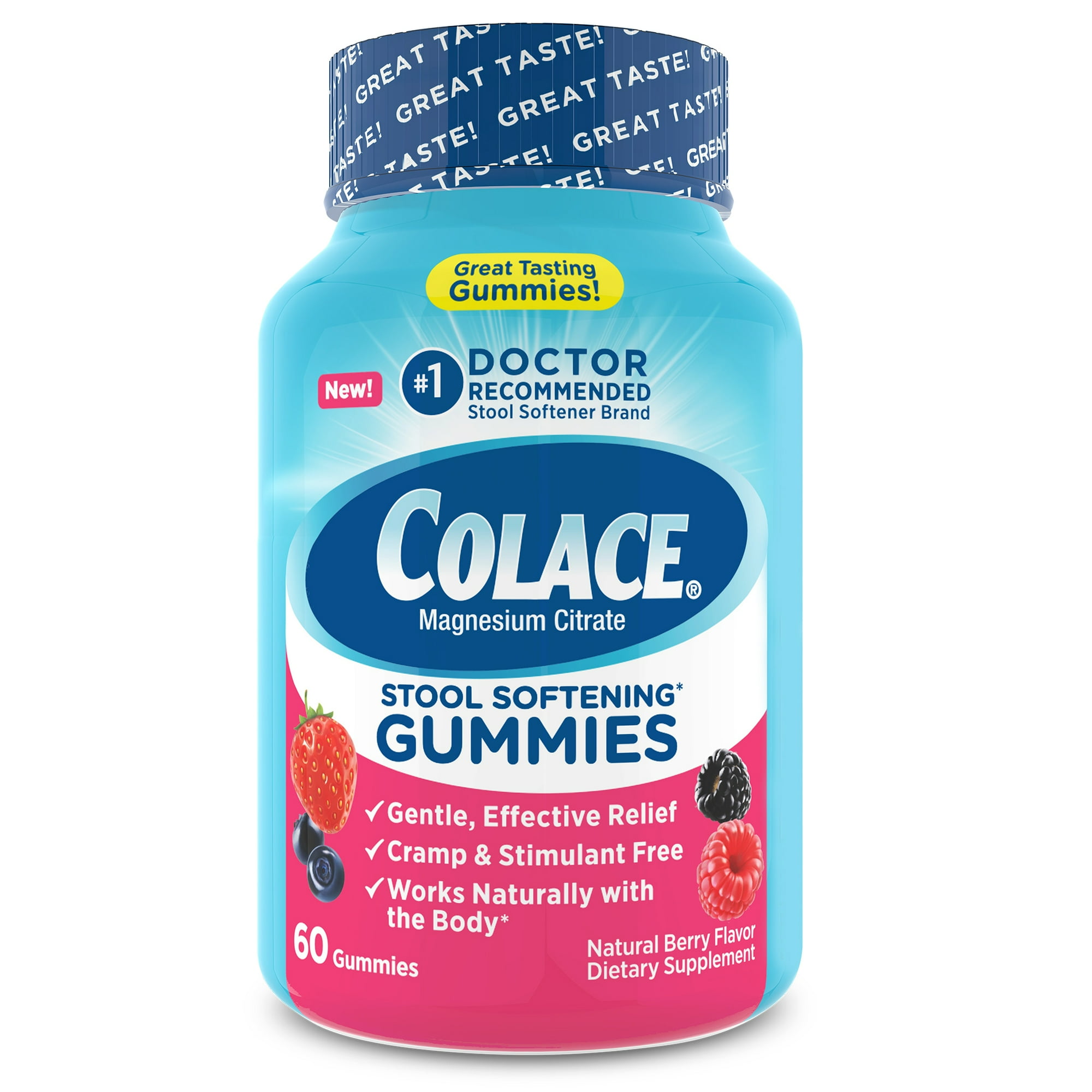 Colace Stool Softener Gummies, Constipation Relief, Berry, 60 Ct