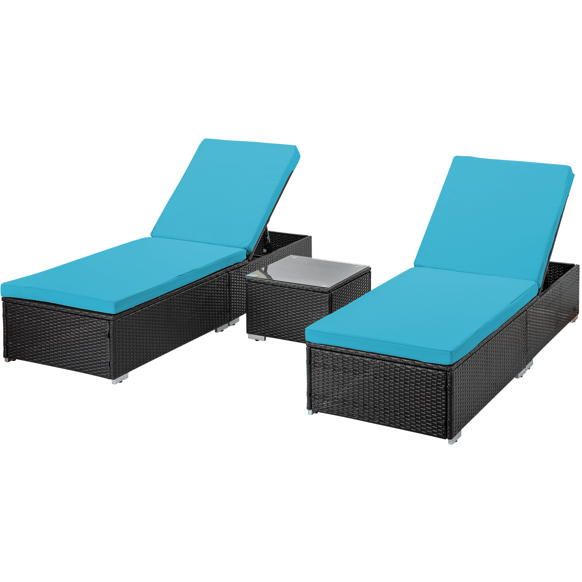 Segmart Outdoor Patio Lounge Furniture Set, 3 Pieces Adjustable Wicker Chaise Chairs for Outside, Poolside Folding Chaise Lounge Set with Cushions and Coffee Table - image 1 of 10