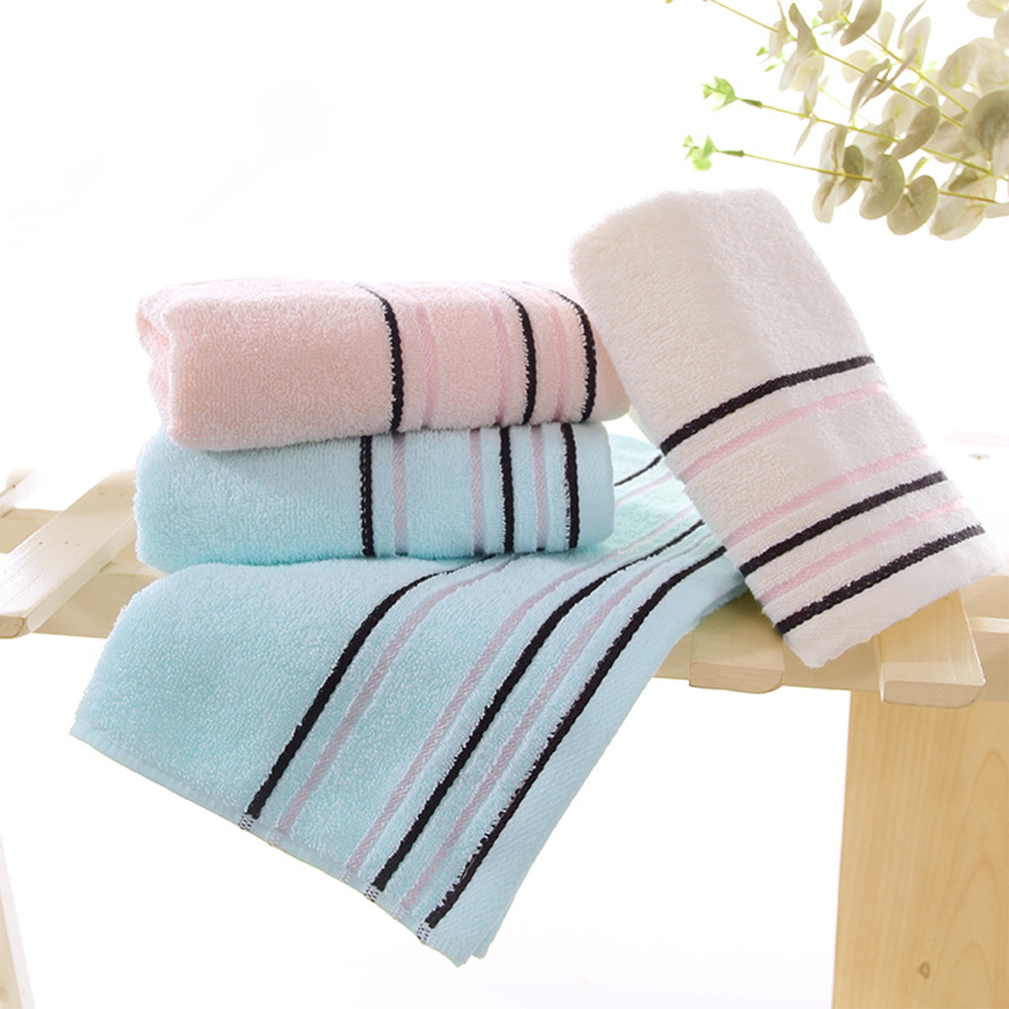 Unique Bargains Striped Pattern Absorbent Hand Towels Beige 4-Piece 13" x 27"