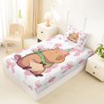 thumbnail image 4 of Erosebridal Kawaii Animals Capybara Twin Sheet Sets,Ribbon Bow Knot Print Bedding For Kids Girls 3 Pieces, 4 of 6