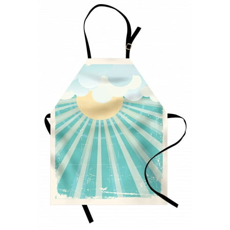 

Vintage Blue Apron Abstract Sun Rays and Fluffy Clouds with Aged Weathered Look Unisex Kitchen Bib Apron with Adjustable Neck for Cooking Baking Gardening Turquoise Pale Yellow Ivory by Ambesonne