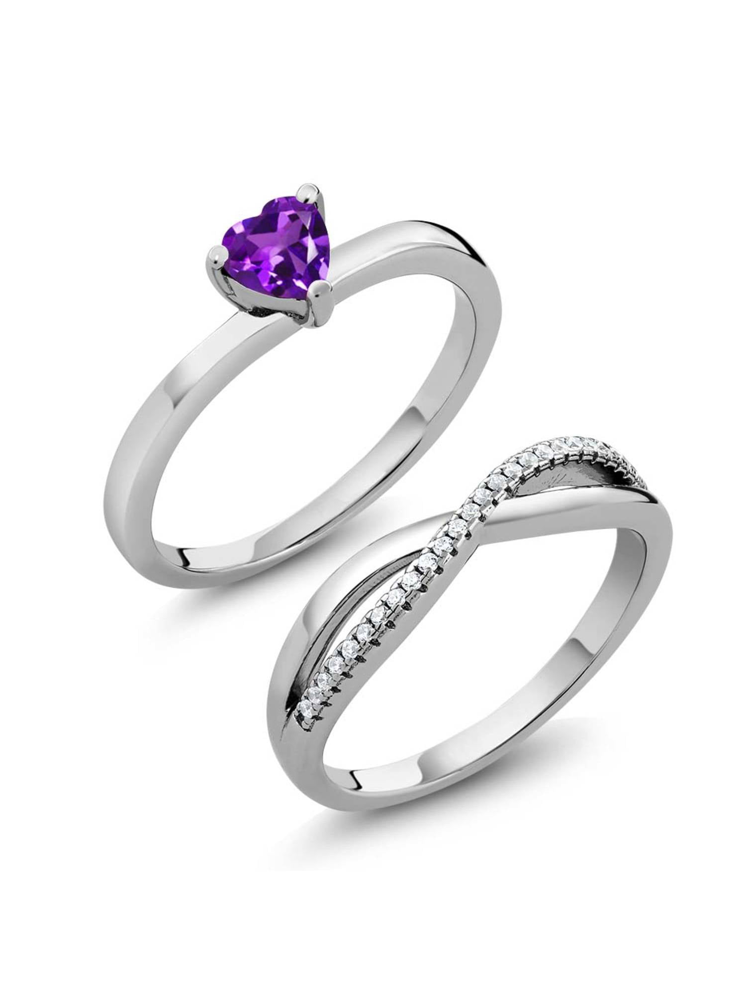 2.35 Ct Pear Cut Amethyst Diamond Wedding Ring Set 925 Sterling Silver Size O P 
