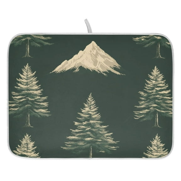 Mountains and Trees Dish Drying Mat for Kitchen, Quick Drying Absorbent Soft Durable 16" x 18"