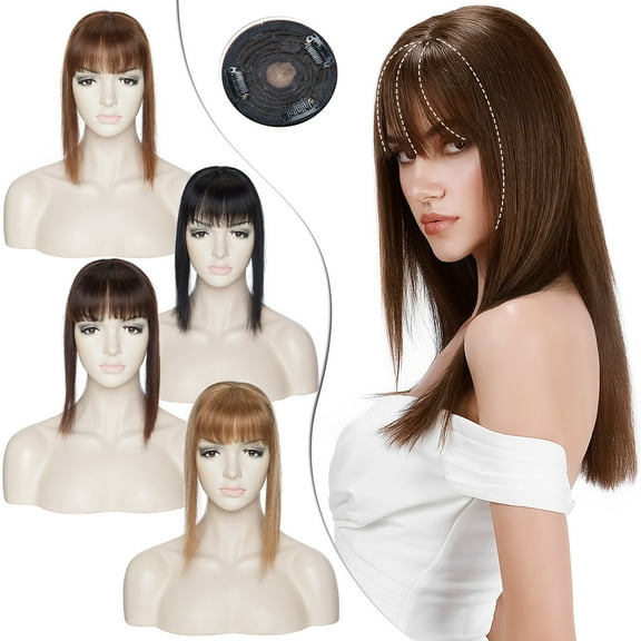 SEGO Hair Toppers for Thinning Hair Bangs Clip in Real Human Hair Extensions Mono Base Hair Piece for Woman Natural Black