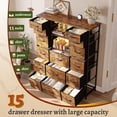 thumbnail image 4 of CHENZM 51" H Dresser with 15 Drawers Dresser for Bedroom with Charging Station & LED Lights & Hutch Sturdy Fabric Bedroom Dressers, Steel Frame, Wood Top, Rustic Brown, 51.2" H x 39.3" W x 11.8" D, 4 of 9