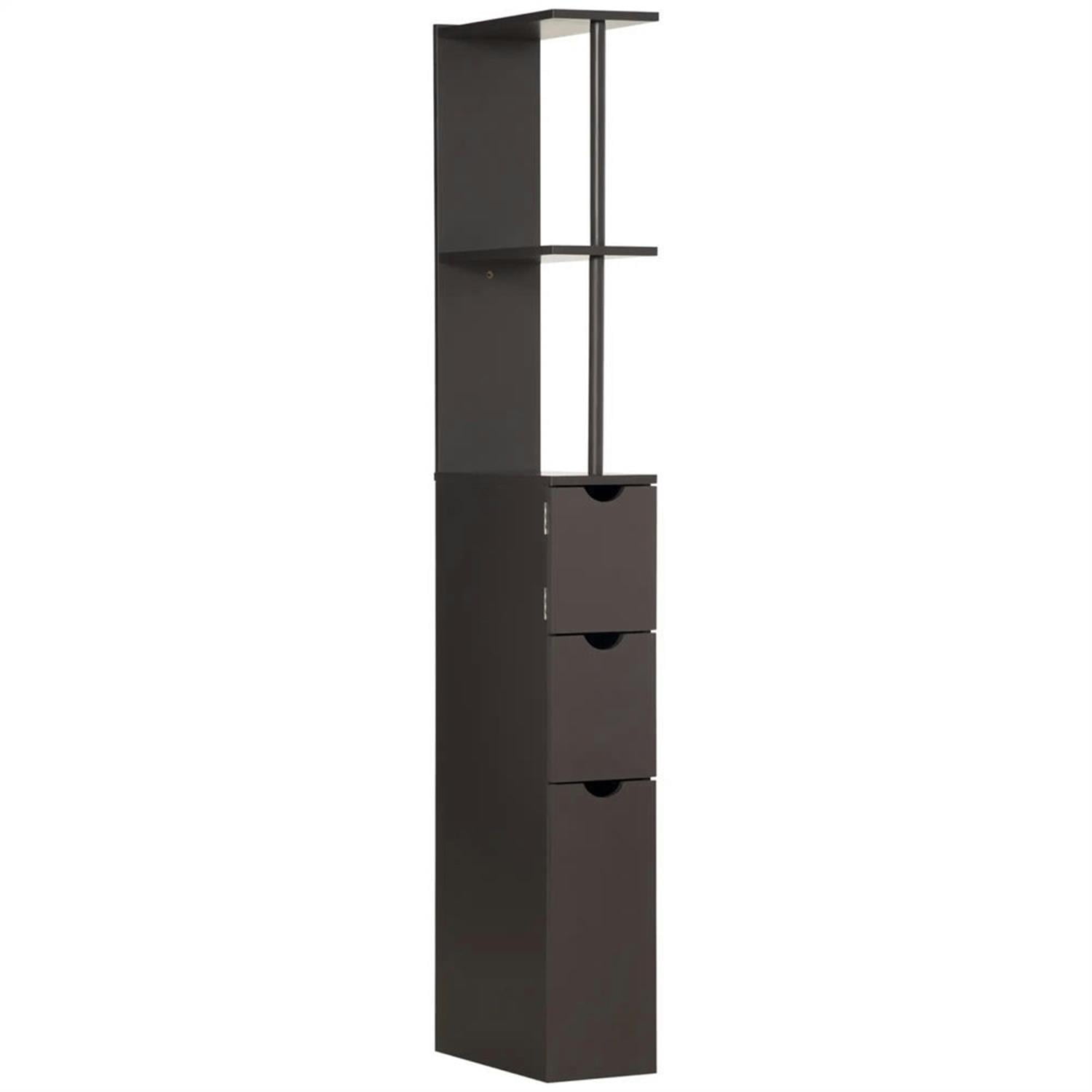 Demi Bonn Bathroom Floor Storage Cabinet, Bathroom Storage Unit, Freestanding Narrow Side Cabinet with 2-Tier Shelf and Drawers, Brown